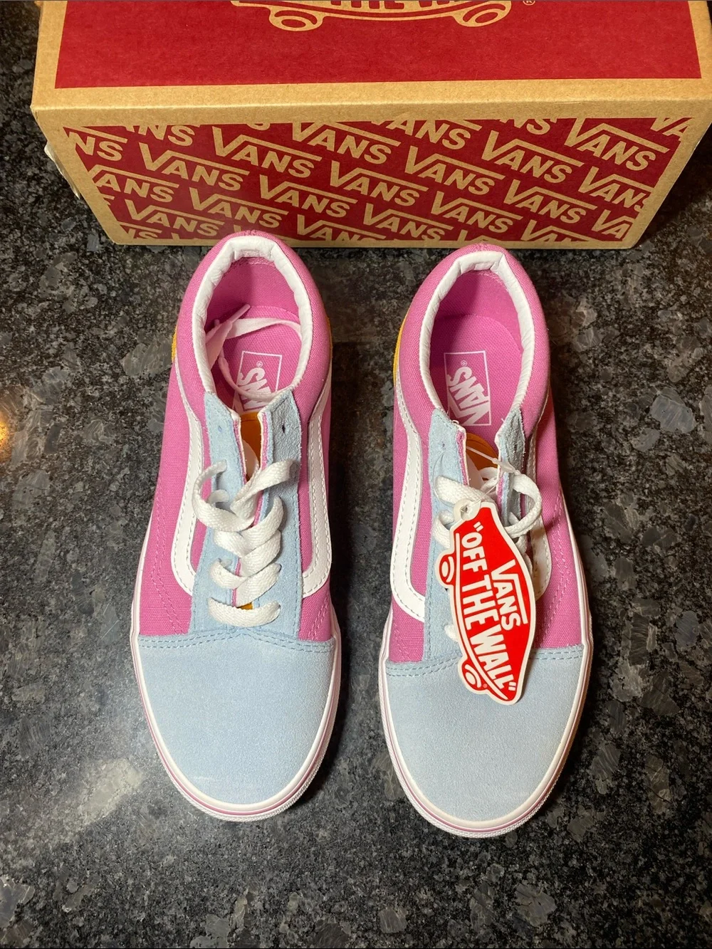 Vans Kids Old Skool Sneakers - Pink/Light Blue/Yellow Kids Size 4